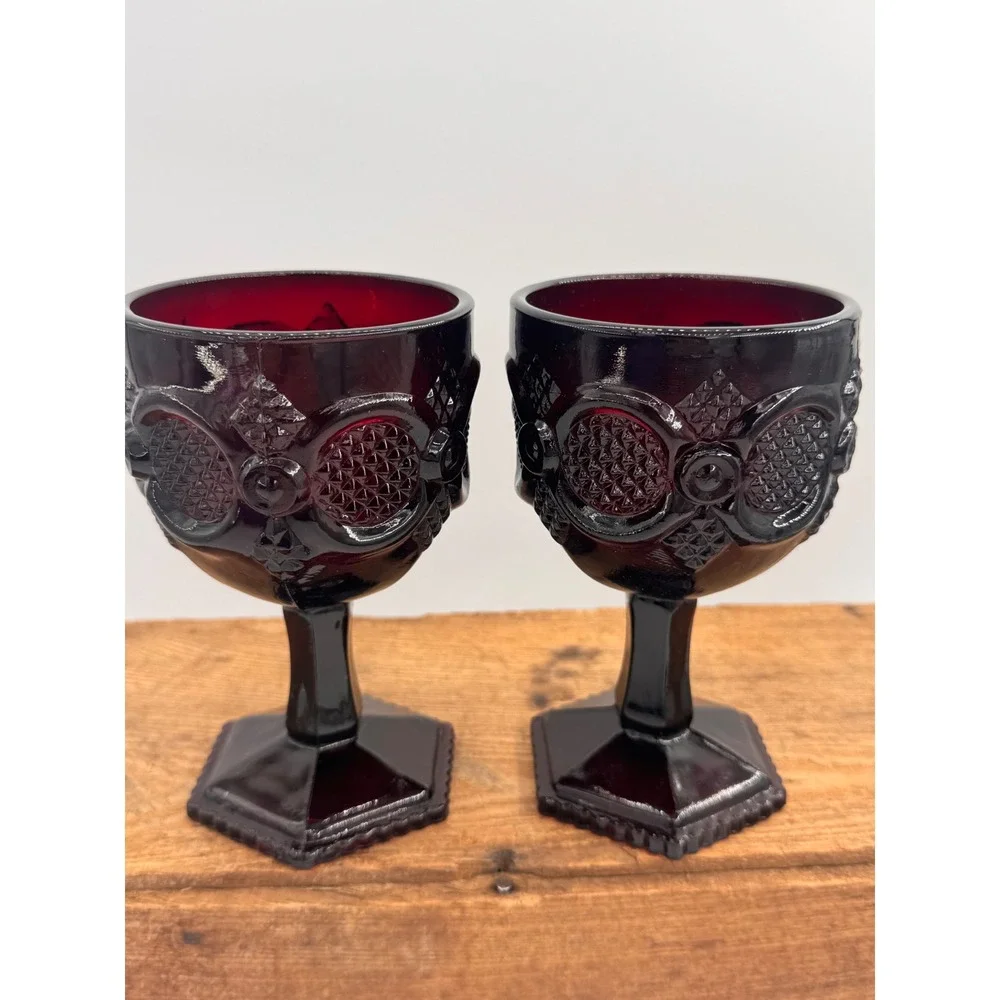 Avon 1876 Cape Cod Collection Wine Goblets Set of 2 Ruby Red Glass 6